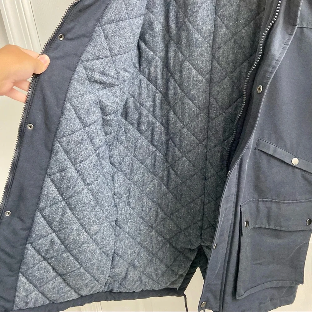 Topman Navy Blue Heavyweight Fishtail Parka Coat Men’s Small Zip Up Hood